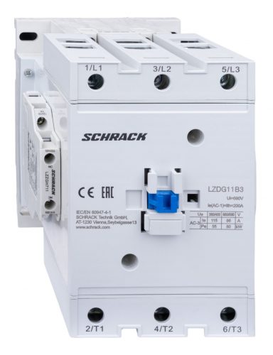 SCHRACK-LZDG11B3 Mágneskapcsoló 3p, CUBICO Grand, 55kW, 115A, 1z+1ny, 230VAC
