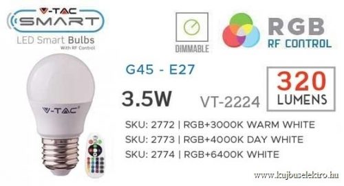 V-TAC-SKU2773 - 3,5W LED izzó E27 G45 RGB+DW 4000K - 2773